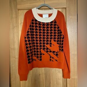 EUC 3.1 PHILLIP LIM 💯 Merino Wool Modern Houndstooth Print Sweater M Rust/Navy